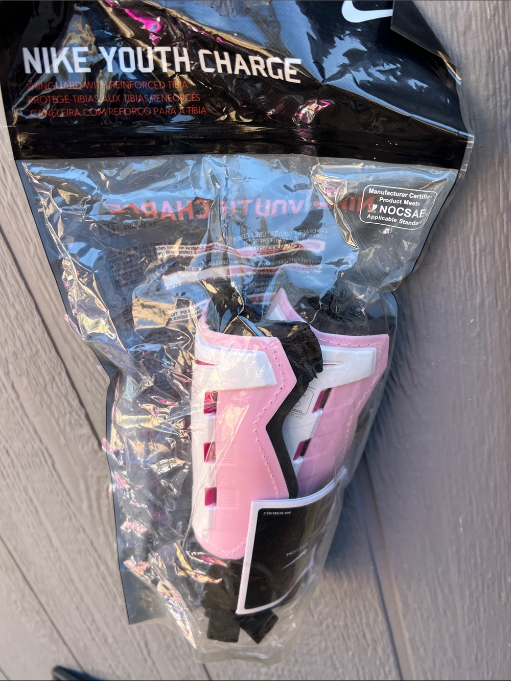 Nike Kids Pink and White Soccer Shin Guards